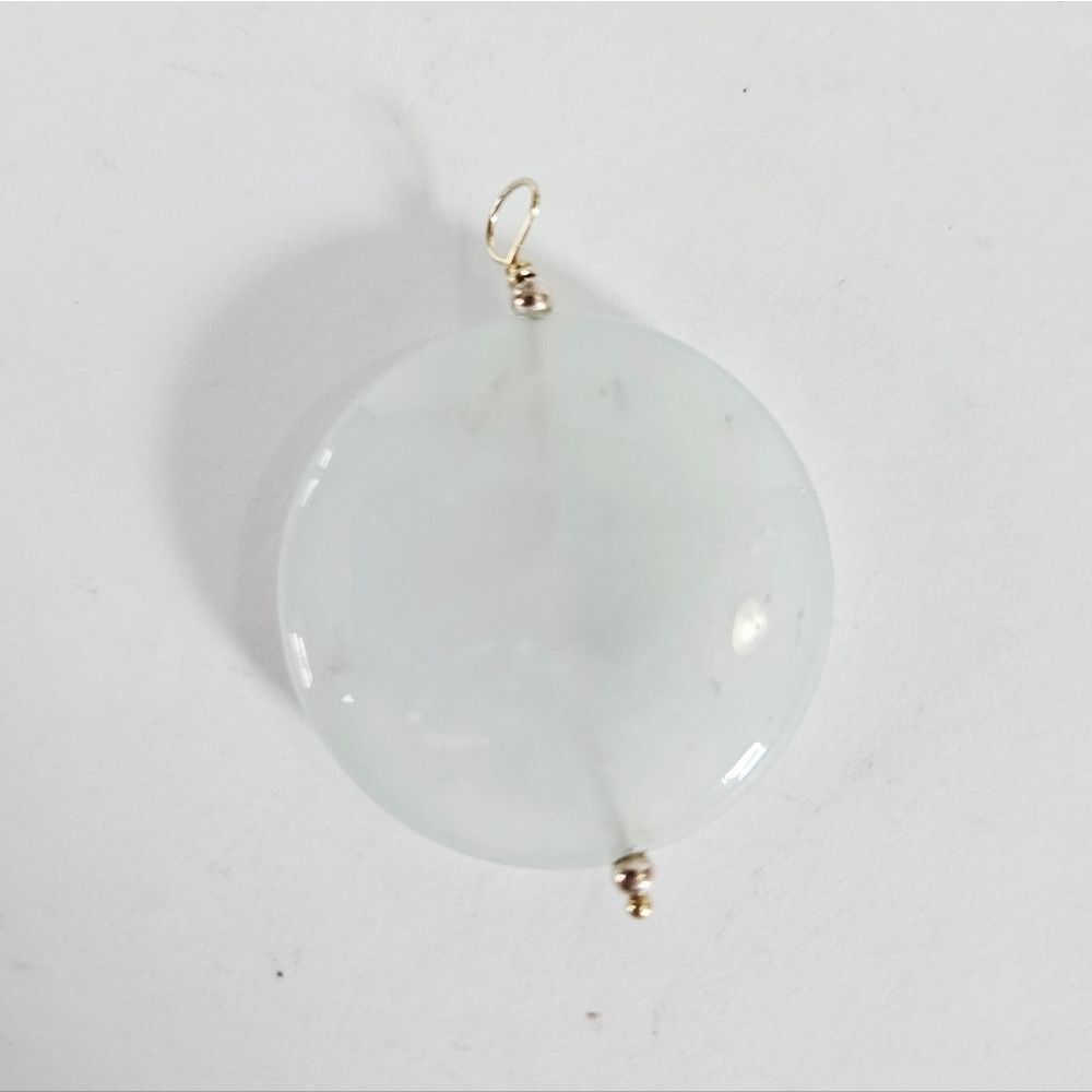 Icy Jade Chinese 'Fu' Safety Good Luck Peace Buckle Coin Sterling Silver Pendant